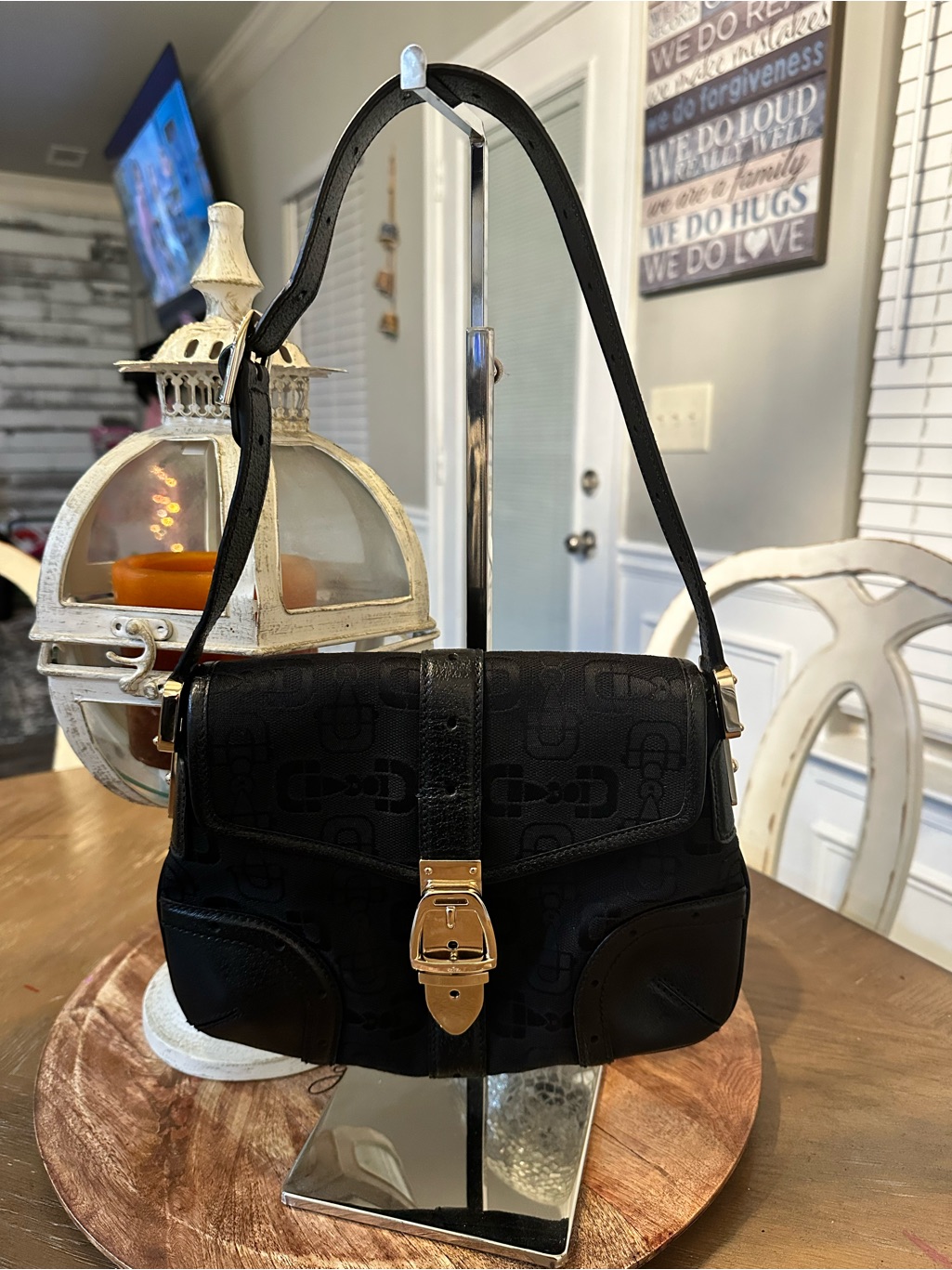 Gucci Vintage Horsebit Canvas/Leather Shoulder Bag